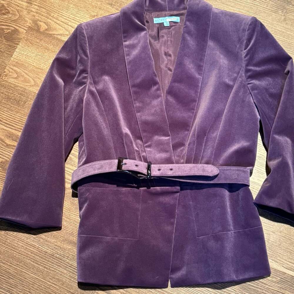 Antonio Melani Women’s 10 Purple Velvet Belted Blazer Jacket Evening Holiday